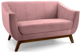 Sofá 2 Lugares Odeon D07 140cm Base Madeira Veludo Rosa - D'Rossi