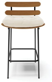 Banqueta Costela Veludo Base Metálica Preto - DRossi - Bege