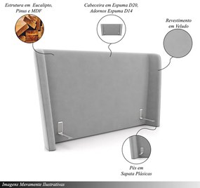 Cabeceira Design para Cama de Casal Torres Pés em Madeira Veludo Cinza G91 - Gran Belo