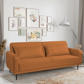 Sofá Cama 03 Lugares Angel Linho Terracota Pés Tabaco - D'Rossi