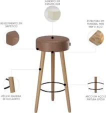 Banqueta Alta Estofada Pés Palito Kit 4 Hong Sintético Café S08 - Mpoz