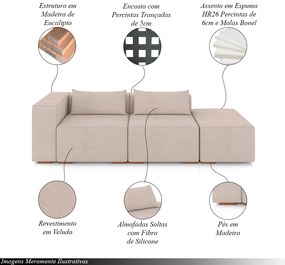 Sofá Versátil Sala de Estar Atlanta 358cm Modulado Veludo Bege G52 - Gran Belo