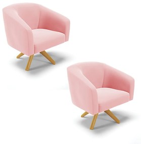 Poltrona Decorativa Giratória MA30 Kit 2 Stella Suede Rosa Bebê D03 - D'Rossi