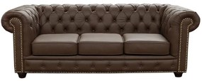 Sofá 3 Lugares Sala de Estar 235cm Chesterfield Pés Madeira Couro Capucino G40 - Gran Belo