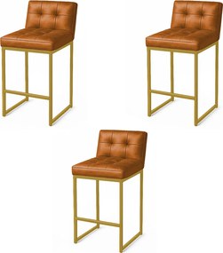 Banqueta Cozinha Alta com Encosto Industrial Kit 3 Dourado Lirina PU C05 - D'Rossi - Whisky
