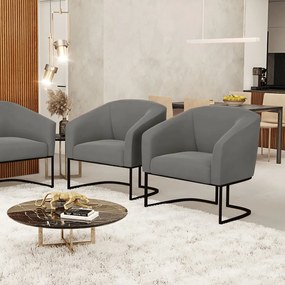Cadeira Sala de Jantar Base Industrial Preto kit 2 Stella Suede D03 - D'Rossi - Grafite