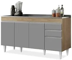 Balcão Gabinete com Pia Inox 150cm Marrocos Castanho/Cinza - Lumil