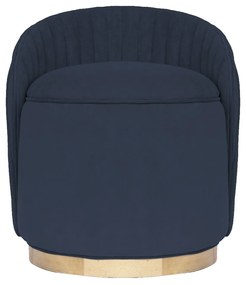 Puff Contemporâneo Max Drapeado - Mel Pinus - Tecido Veludo Azul Safira Kleiner