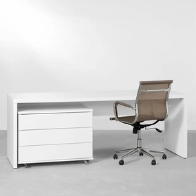 Conjunto Office - Bancada Contemporânea Branco - 1,80m + Módulo Contemporâneo 3 gavetas Branco - 85cm