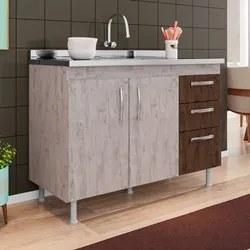 Balcão Gabinete Nathan com Pia Inox 120cm 2 Portas Rústico/Chocolate -