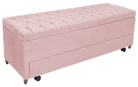 Calçadeira Baú com Sapateira Queen 160cm Paris Capitonê Suede Rosa - Sheep Estofados - Rosa