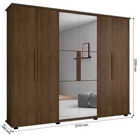 Guarda-Roupa Casal com Espelho 6 Portas 4 Gavetas Canadá Freijó - RV Móveis