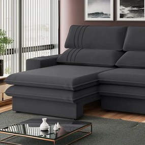 Sofá 2 Lugares Retrátil Noruega 230 cm Veludo Grafite Pés Tabaco - D'Rossi