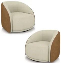 Poltrona Decorativa Giratória Kit 2 Lya Z32 Boucle Bege/Sintético Marr