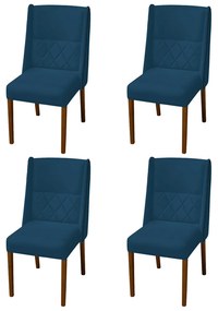 Kit 4 Cadeiras de Jantar Lecce Veludo Azul Marinho
