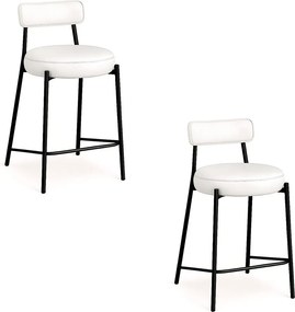 Banqueta Cozinha Alta com Encosto Industrial Preto Kit 2 Londres PU D03 - D'Rossi - Branco