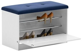 Sapateira Puff Bau Cama Versatile Premium Luxo Até 12 Pares Branco Estofado Azul