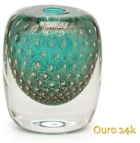Vasinho Quadrado 3 Tela Verde com Ouro Murano Cristais Cadoro