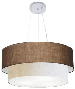 Pendente Cilíndrico Café e Linho Bege MJ-4082 Para Mesa de Jantar e Estar