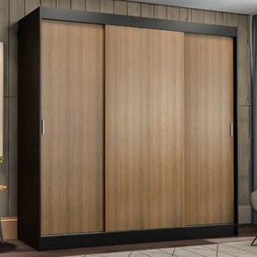 Guarda-Roupa Casal Madesa Reno 3 Portas de Correr Preto/Rustic Cor:Preto/Rustic