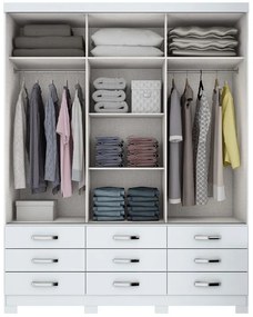 Guarda-roupa Roupeiro 3 Portas De Correr 9 Gavetas Branco
