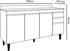 Conjunto Balcão de Cozinha com Tampo Dodoma MDP/BP Preto G96 - Gran Belo