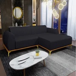 Sofá 245cm 4 Lugares com Chaise Direito Pés Gold Molino D-465 Linho Ch
