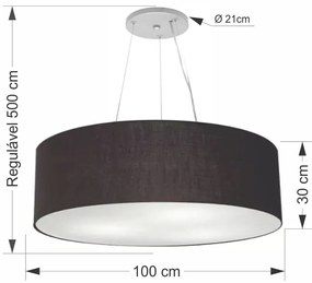 Lustre Pendente Cilíndrico Md-4381 Cúpula em Tecido 100x30cm Preto - Bivolt