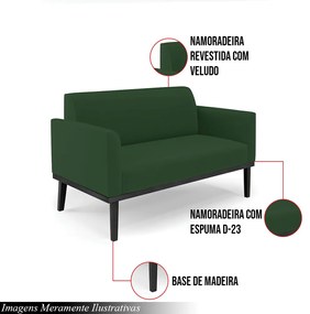 Poltrona Namoradeira Decorativa Isabella Pés Fixo em Madeira Preto Veludo Verde Esmeralda G19 - Gran Belo