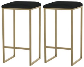 Kit 2 Banqueta Decorativa Billie Base Gold Suede Preto G41 - Gran Belo