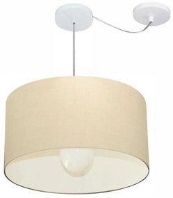 Lustre Pendente Cilíndrico Com Desvio Md-4231 Cúpula em Tecido 50x30cm Algodão Crú - Bivolt