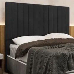 Cabeceira Cama Box King 193cm Estofada Plutus Veludo Preto Z04 - Mpoze