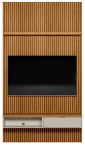 Painel para TV até 60 Polegadas Ripado Marisa com Nicho Bancada Nature e Off White 141x250 cm L04 - D'Rossi