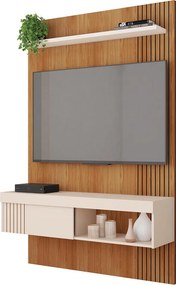 Painel Selina Ripado  para TV até 45 com Porta de Correr e Prateleira MDP Freijo/OffWhite G11 - Gran Belo
