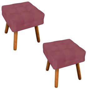 Puff Banqueta Decorativo Pé Palito de Madeira Kit 2 Elisa Suede Rosê D03 - D'Rossi