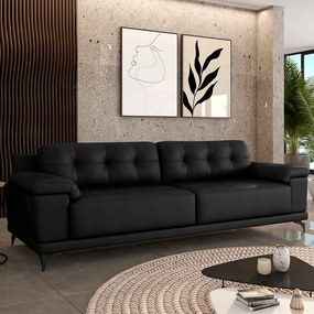 Sofá Living 4 lugares 275cm Agostino Pés Design em Ferro Couro Preto G52 - Gran Belo