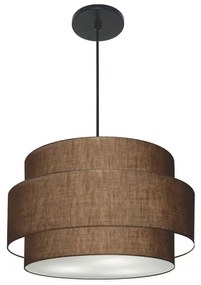 Lustre Pendente Cilíndrico Md-4384 Cúpula em Tecido Café Tam 50cm