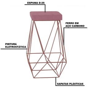 Kit 2 Banqueta Decorativa Kathy Base Bronze Veludo Rosê G41 - Gran Belo
