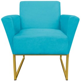Poltrona Dora Suede Base Metálica Dourado D'Rossi - Azul Turquesa