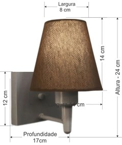 Arandela Quadrada Md-2034 Cinza Cúpula em Tecido Cone Café - Bivolt