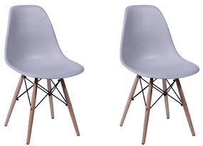 Conjunto 2 Cadeiras Eiffel Base Madeira Cinza - Conjunto 2 Cadeiras Eiffel Base Madeira - Cinza