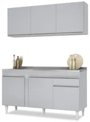 Armário Cozinha e Balcão Com Pia 150cm Dakota Cinza Claro - Lumil