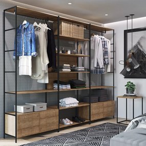 Kit Guarda Roupa Steel Quadra Closet Modulado com 03 Estantes Estilo Industrial Vermont e Preto A05 - D'Rossi