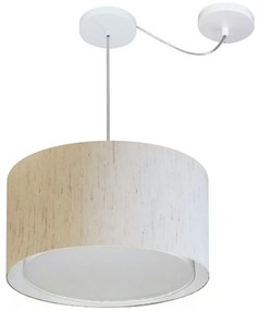 Lustre Pendente Cilíndrico Com Desvio Md-4305 Cúpula em Tecido 40x25cm Linho Bege - Bivolt