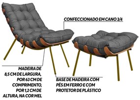 Conjunto Decorativo Poltrona e Puff Abel Base de Madeira Dourada Linho Grafite G41 - Gran Belo