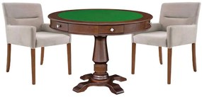 Mesa de Jogos Carteado Victoria Redonda Tampo Reversível Imbuia com Kit 2 Cadeiras Vicenza Suede Nude G36 G15 - Gran Belo