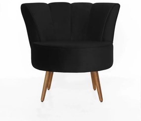Poltrona Pérola Decorativa Pés Palito Veludo Preto