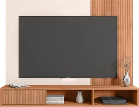 Painel TV 55 Pol 136cm Bancada Suspensa Ripado Kael Freijó/Off White C01 - D'Rossi