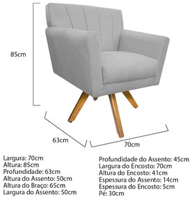 Poltrona Laura Base Giratória de Madeira Suede Branco - ADJ Decor