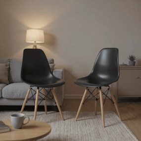Cadeira para Sala de Jantar Kit2 Eiffel Eames Preto Base Madeira R02 - D'Rossi